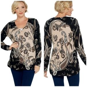 Isaac Mizrahi V-Neck Engineered Pasiley Cardigan
